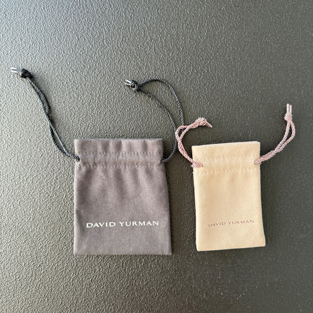 2 David Yurman Jewelry Pouch Set Gray Tan Suede Drawstring Bags Travel Case